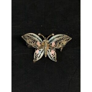 Vintage 800 Silver Filigree Butterfly Brooch